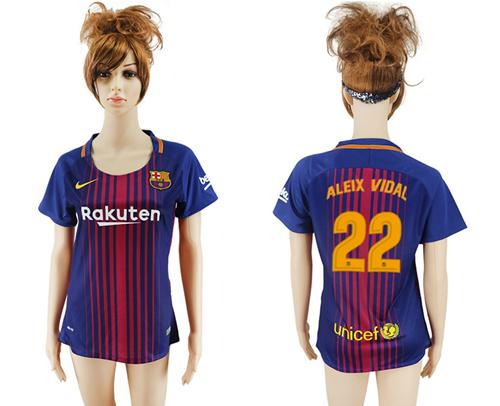 Women's Barcelona #22 Aleix Vidal Home Soccer Club Jersey